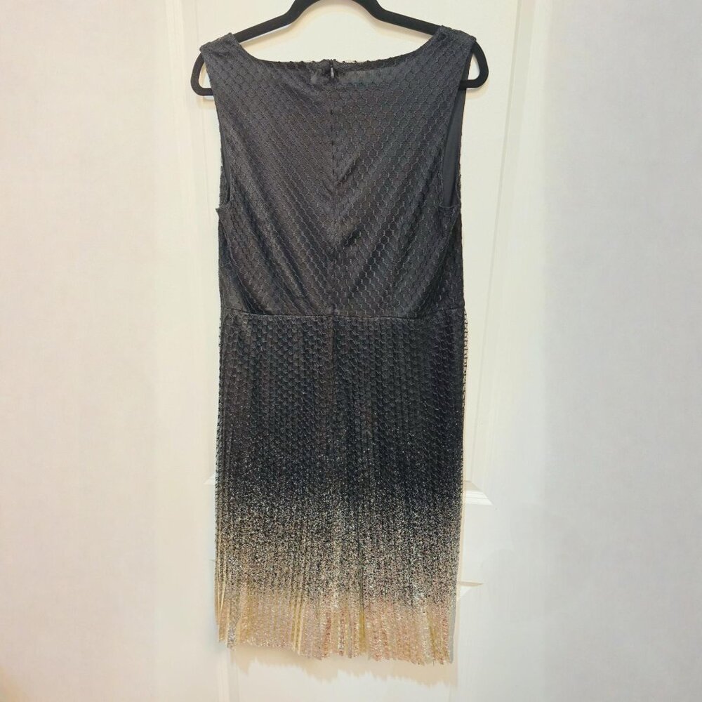 Roz & Ali ✦ Shimmer Midi Dress ✦ Black Silver Gold Ombre Sleeveless V-Neck 12 - Picture 5 of 11